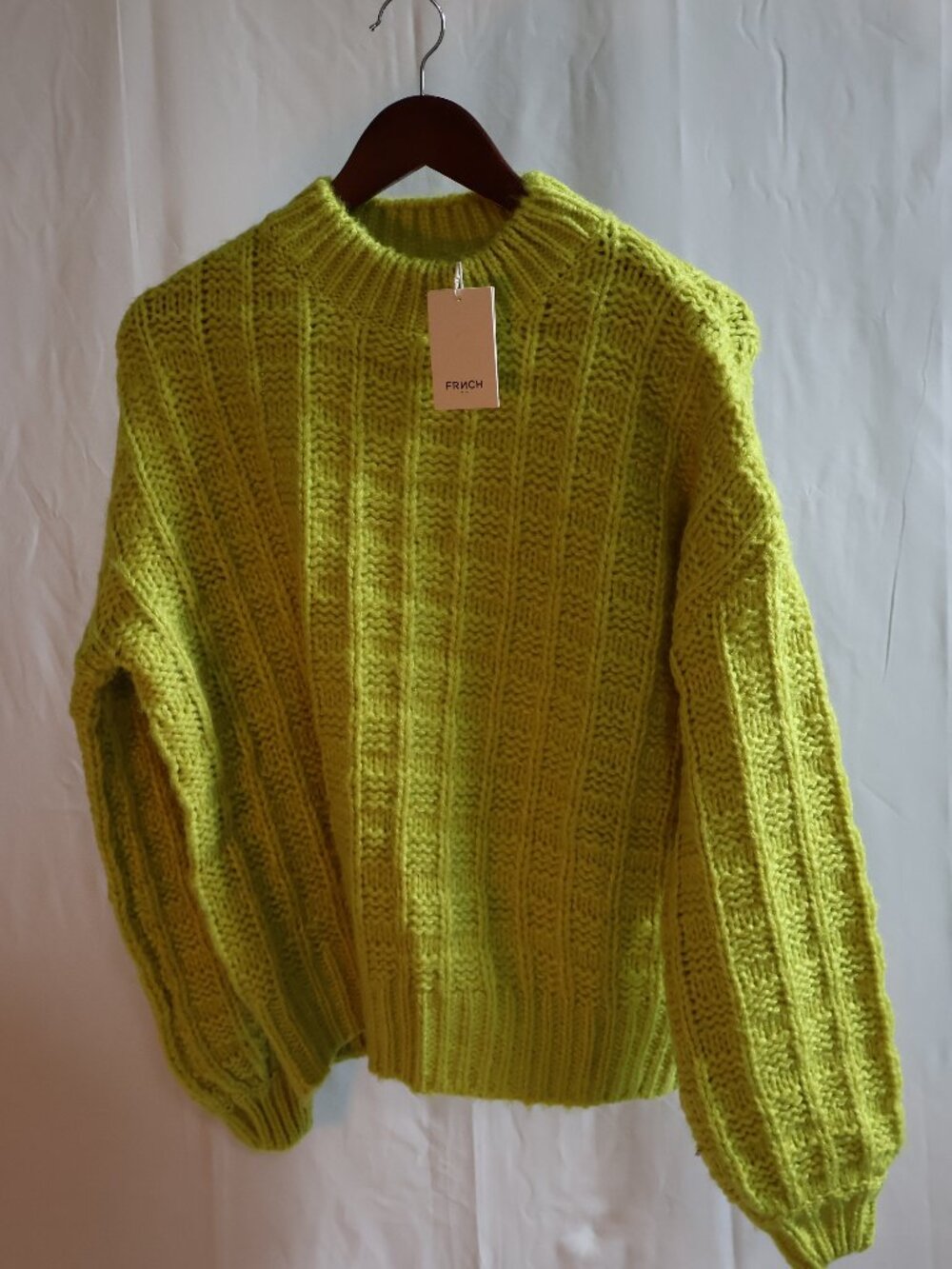 FRNCH Chjara Citron Vert Chunky Knit Sweater, Size Large, New With Tags